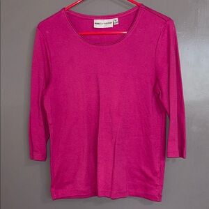Rebecca Malone Fuchsia Three-Quarter Sleeve Crewneck Top Medium